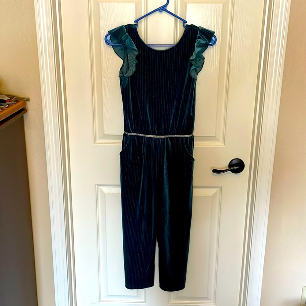 Like New! Dark teal ruffle sleeve velour jumpsuit. Cat & Jack girls L (10/12).